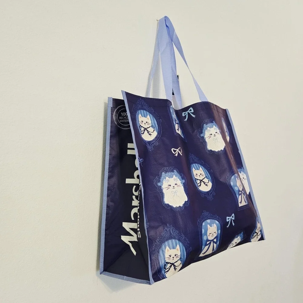 Cats Cat Pictures Picture Frames Collage Bows Gift Tote Bag New Marshalls Blue
